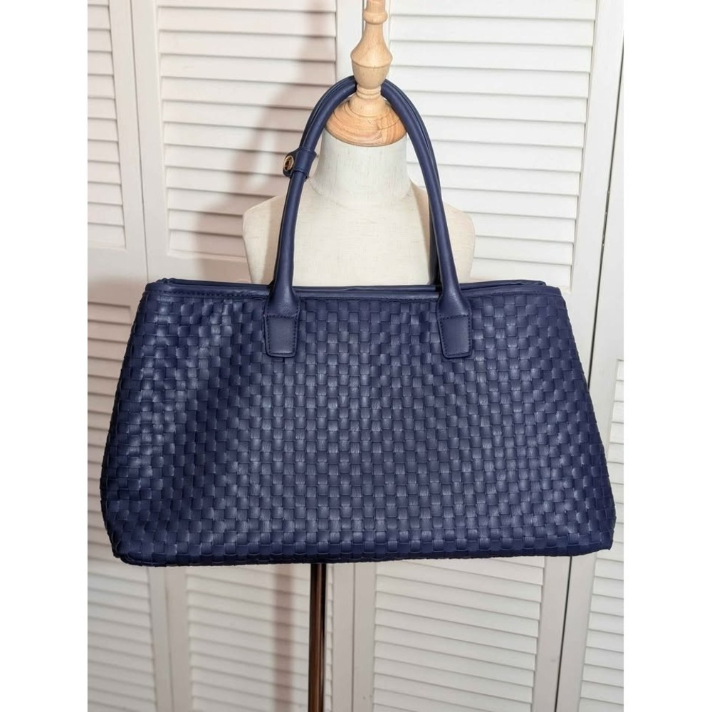 Not Available  Dharma Woven Tote Bag Navy Blue Faux Leather